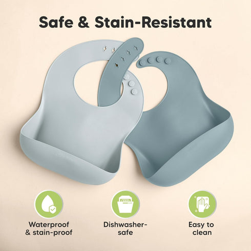 KeaBabies 2-Pack Silicone Bibs For Babies, Silicone Baby Bibs for Eating, Food-Grade Pure Silicone Bib, Toddler Bibs, Waterproof Bibs, Feeding Bib...