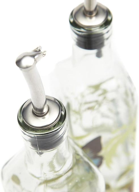 CEDAR HOME Olive Oil Bottle Set Glass Dispenser Vinegar Cruet 17oz. with Stainless Steel Leak Proof Pourer Spout for Cooking or Salad...
