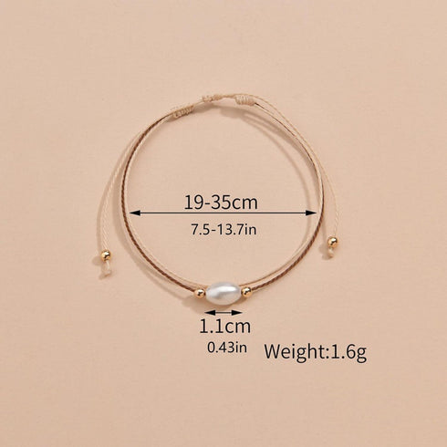 Bohemian Layered Pearl Anklet for Women Oval Pearl Ankle Bracelets Brown Woven Rope Anklets Chain Bracelet Gold Bead Anklets Summer Beach Anklet F...