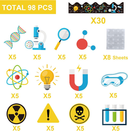 98Pcs Science Classroom Bulletin Board Decorations with Borders,Science Classroom Decor Paper Cutouts Teacher Must Haves Science Theme Back to Sch...