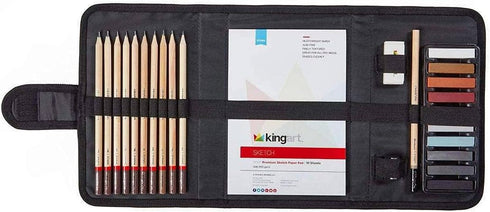 KINGART 140 DRAWING & SKETCHING 25 pc. TRAVEL SET, Graphite, and Charcoal Pencils & Pastels plus Supplies, Art Drawing Kit for Adults, Teens, Begi...