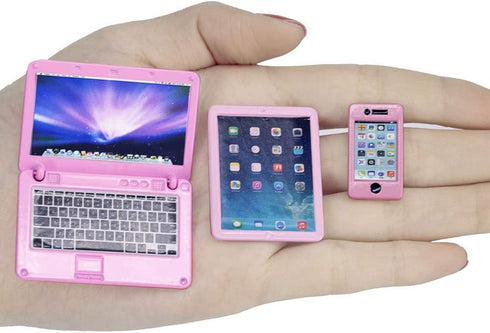 Dollhouse Decoration Miniature Accessories Dollhouse Computer Laptop Tablet Phone Simulation Accessories for Doll 1/6 1/12 Miniatures Play Set - 3...