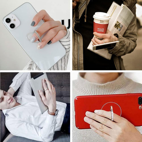 Cell Phone Ring Holder Stand 2 Packs Sliver, Glitter Diamond Phone Ring Finger Kickstand Universal 360 Degree Rotation,Clear Phone Ring Grip Compa...