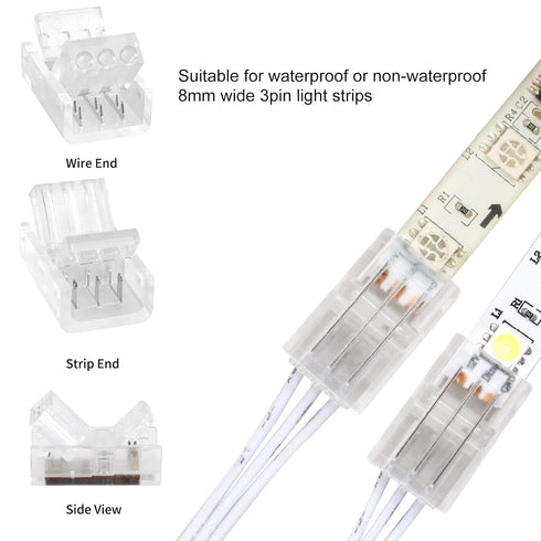 RGBZONE 10Pcs ???????? ?????? ?????? ?????????? ???? ???????? ???????????????????? and 32.8ft 3Pin LED Extension Wire for 8mm Wide IP20/IP65 WS281...
