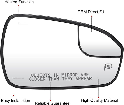 Right Passenger Side View Heated Mirror Glass for 2013 2014 2015 2016 2017 2018 2019 2020 Ford Fusion, Replace DS7Z17K707F DS7Z-17K707-F Exterior ...