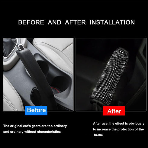 2pcs/Set Crystal Diamond Gear Shift Knob Cover & Handbrake Cover Set- Rhinestone Leather Handcraft Bling Bling Car Accessories for Women Universal...