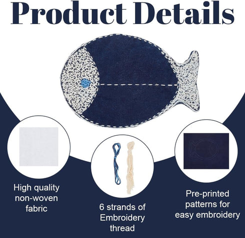 FREEBLOSS Sashiko Tea Mat DIY Sashiko Kit with Instructions Sashiko Kit for Beginners 4 * 5.5'' Fish Shaped Sashiko Japanese Needlework Kit for Ho...