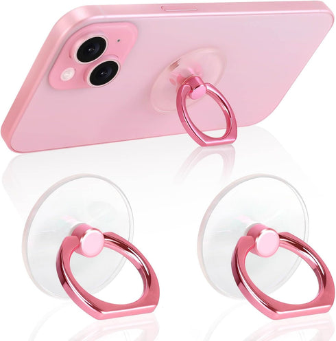 Pink Jsoerpay Clear Phone Ring Holder 2 Pack, Transparent Cell Phone Ring Grip 360°Rotation Finger Ring Stand, Phone Kickstand Compatible with Mos...