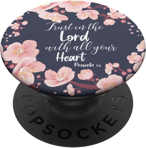 Christian Bible Verse Proverbs 3:5 Navy Blue Floral PopSockets Adhesive PopGrip...