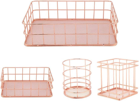 Iron Storage Basket Makeup Small Things Organizer Storage Holder Desktop Decor Iron Box Rose Gold 4 Size(C)...