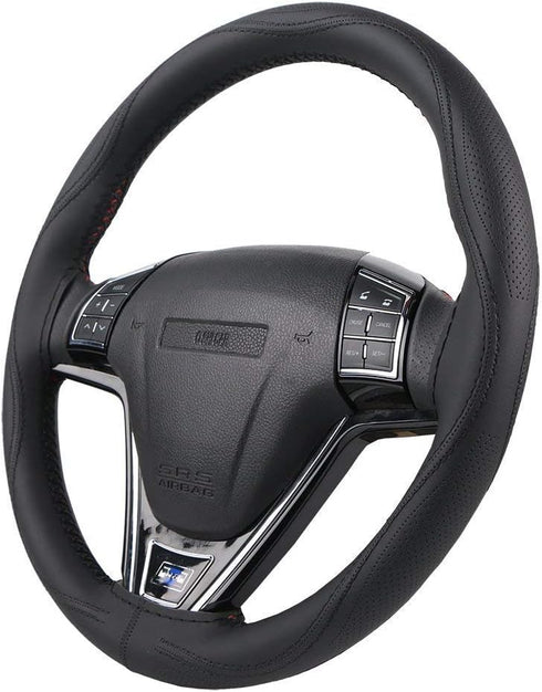 15 Inch 3D Universal Artificial Leather Steering Wheel Cover Stitch On Wrap with Needle & Thread Non-slip Black...