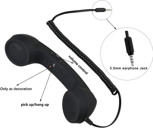 Retro 3.5mm Telephone Handset Cell Phone Receiver Mic Microphone Speaker for iPhone iPad Mobile Phones Cellphone Smartphone (Black)...