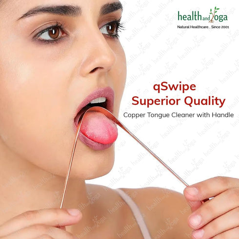 HealthAndYoga™ qSwipe Copper Tongue Cleaner Scraper - Hygienic, Non-Synthetic Grip – Tongue Brush Cleaner (Copper - 2-Pack)...