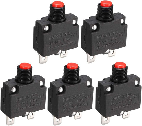 uxcell AC 125V/250V 15A Push Button Circuit Breaker for Air Compressor 5 Pcs...