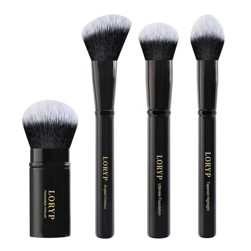 LORYP 4 Pcs Full Face Professional Makeup Brushes Set with Retractable Kabuki Airbrush For Powder,Liquid,Cream,Angled Blush Brush, Foundation Brus...