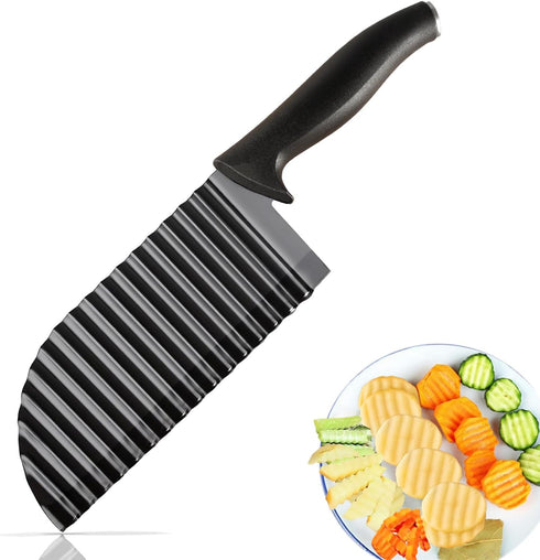 Crinkle Cutter for Veggies Potatoes, Crinkle Knife for Salad Chopping Cucumber Carrot Fruit, Wave Knife Stainless Steel French Fry Slicer...