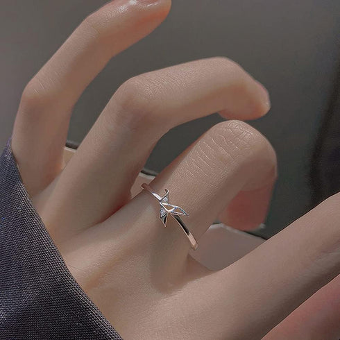 Origami Paper Crane Sterling Silver Rings for Women Adjustable Open Crystal Statement Stacking Promise Ring CZ Lucky Bird Tail Finger Band Engagem...