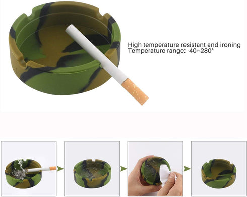 HOWDIA 3 Pack Silicone Ashtray, Premium Silicone Rubber Small Ashtrays for Outside, High Temperature Heat Resistant Round Design Ashtray Camouflag...