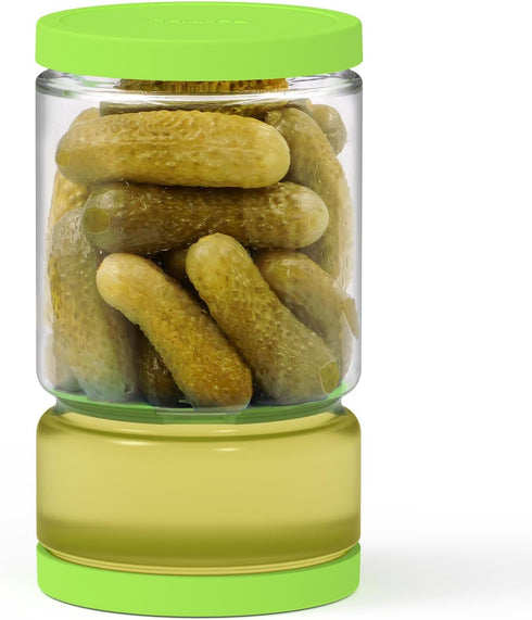 Glass Pickle Jar with Strainer Flip for Pickle Lover - Leakproof Airtight Juice Separator for Olive, Gherkin or Chilli, BPA Free, Dishwasher and R...