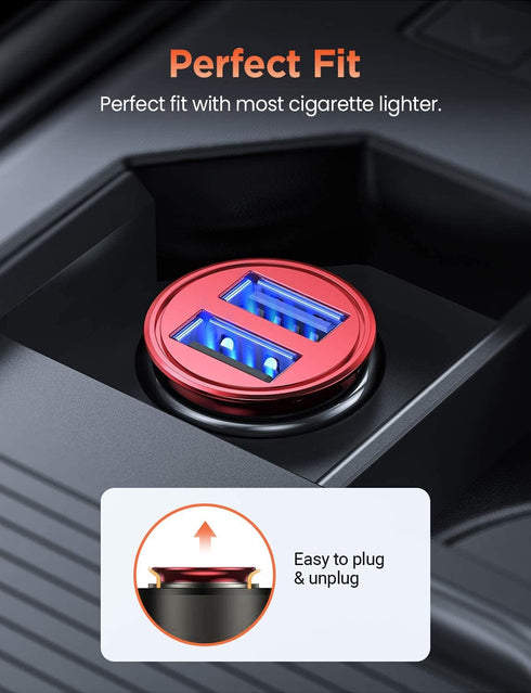 Car Charger, AINOPE Smallest 4.8A All Metal Car Charger Adapter Fast Charge USB Car Charger Flush Fit Compatible with iPhone 13/12/11 pro/XR/x/7/6...