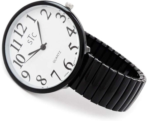 Geneva STC Black Super Large Face Stretch Band Easy to Read Watch...