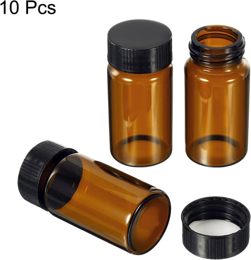 PATIKIL 20mL Reagent Media Bottle, 10 Pack Round Glass Storage Bottles Plastic Screw Cap for Lab Home, Brown...
