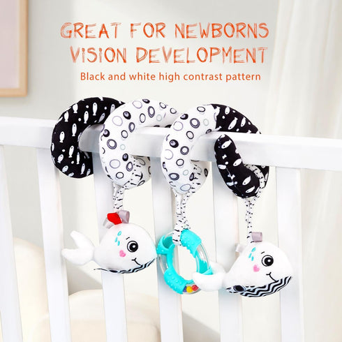 Spiral Car Seat & Stroller Activity Toy - Black White Infants Plush Toys for Ages 0 Months and Up - Hanging Toys Sensory Toys Newborn Plush Activi...