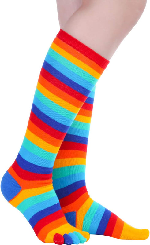 Syhood 2 Pairs High Toe Socks Colorful Striped Women Cotton 5 Toes Separated Socks for Christmas Gift Girls Women...