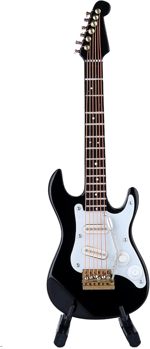 Dselvgvu Wooden Miniature Electric Guitar with Stand and Case Mini Musical Instrument Miniature Dollhouse Model Birthday Present (Electric Guitar:...