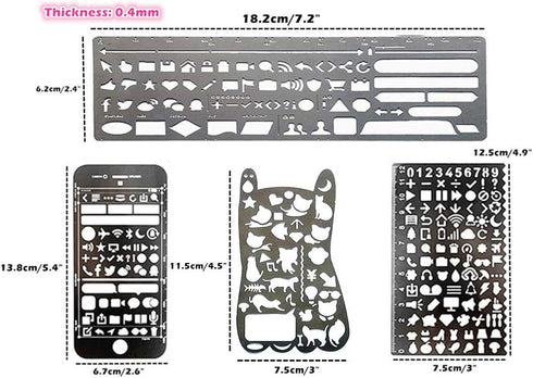 Bullet Journal Stencil Set,Ruler Drawing Painting Hollow Template Icon Tools DIY Kit for Scrapbook Album Card Planner Journal Making(Stainless Ste...