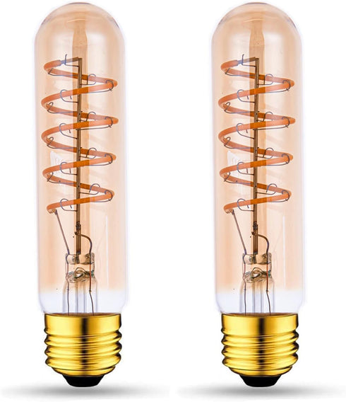 T10 LED Bulbs 40 Watt Equivalent 4W Dimmable Edison Tubular Light Bulb E26 Medium Base 2700K Warm White, T10 Vintage Amber Glass Spiral Filament L...