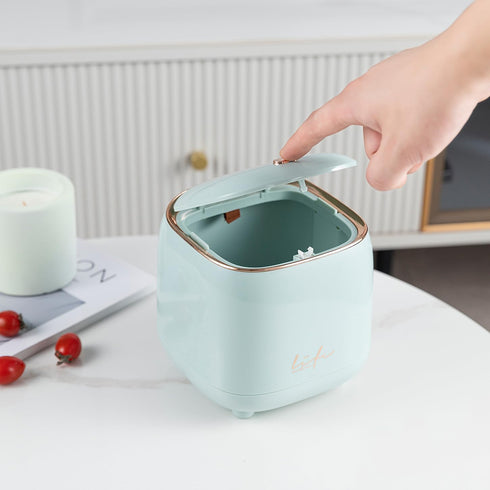 Plastic Trash can Creative Mini Desktop Trash can, with lid Small Home Office Cleaning Trash Button Desktop Storage bin, with 50 Trash Bags (Light...
