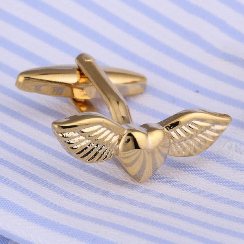 Angel Wings Cufflinks for Men, Wings Heart Cufflinks, Viking Wing Cuff Links, Gold Love Heart Wing Shirt Tuxedo Cufflinks, Punk Cufflinks French C...