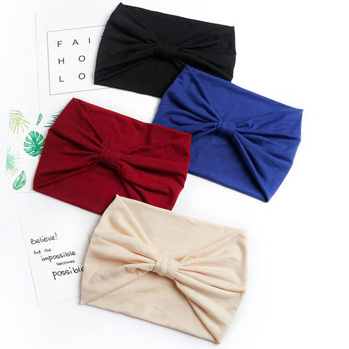 Wide Headbands Stretch Turban Knotted Hairbands Elastic Yoga Workout Sweatband Running Sport Head Scarf Large African Head Wraps for Women 4 Pcs (...