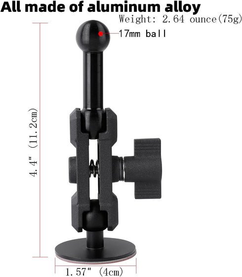 Adhesive 17mm Ball Mount with Extension Adapter for Car Phone Holder, Suction Cup Base for Mounting on Car Dashboards, 17mm Ball Head Stand Base C...