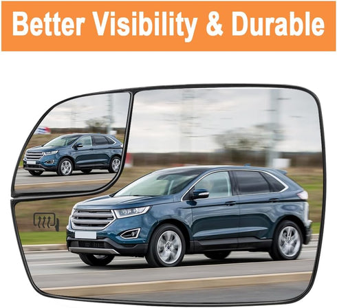 Senzeal Driver Side Heated Mirror Glass Replacement with Blind Spot Mirror for Ford Edge 2015 2016 2017 2018 FT4Z17K707H (Left Side)...