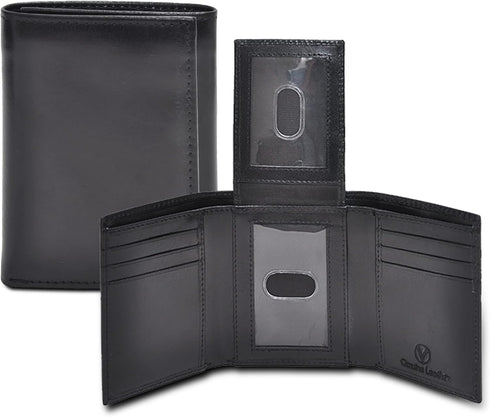 VALENCHI Leather Trifold Wallet For Men - RFID Blocking - 9 Card Slots, 2 Note Compartments & 1 ID Window - Minimalist Design, Slim Wallet - Premi...