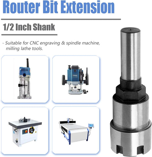 Mesee 1/2'' Shank ER20 Router Collet Extension Chuck Adapter with 1/4'' & 1/2'' ER20 Spring Collet Set Milling Cutter Bit Chuck Extender Rod Woodw...