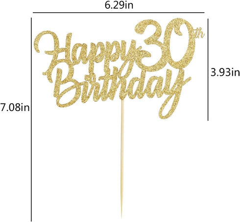 PALASASA Gold Happy Birthday cake topper - Hello 30, Cheers to 30 Years, 30 Anniversary/Birthday Cake Topper Party Decoration (30th)...