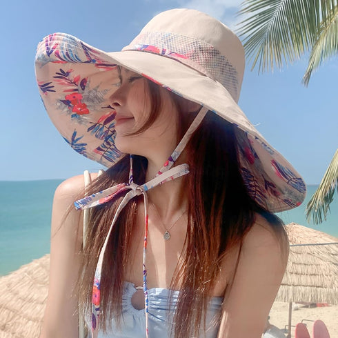6" Extra Wide Brim Sun Hats UPF 50+ UV Protection Packable Beach Hat Strap Women...