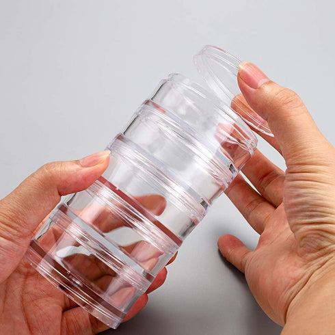 Hipiwe 2 Packs 5 Slot Clear Plastic Round Storage Jars - Art Craft Accessory Organizer Box Jewelry Beads Sewing Pills Container Holder for Storage...