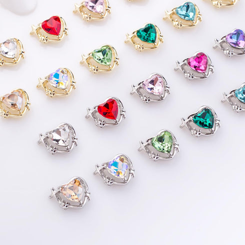 10Pcs Silver Heart Nail Art Charms Rhinestones for Nails Valentine's Day Decals 3D Luxury Love Crystal Nail Rhinestones Gems Love Crystals Diamond...