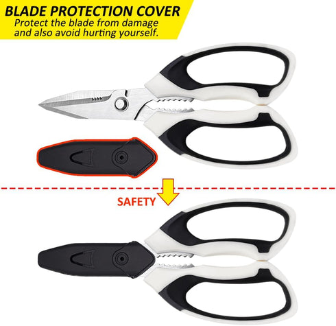 Utility Scissors Heavy Duty, Heavy duty Shears Stainless Steel Blades with Protective Case, Multipurpose Scissors for Cutting Cardboard, Fabric, C...