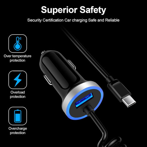 USB C Type C Car Charger Fast Charging for iPhone 15/15 Pro/15 Plus/15 Pro Max, Android Auto USB C Coiled Cable for Samsung Galaxy A05/A05S/A54 5G...