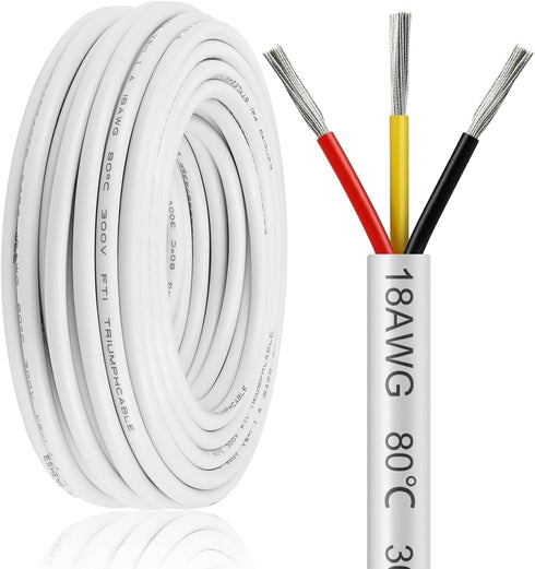 20FT 18 Gauge Wire 3 Conductor, 18AWG Electrical Wire, 18/3 Oxygen Free Stranded Tinned Copper Wire, Insulated Low Voltage Cable for LED Lamps Lig...