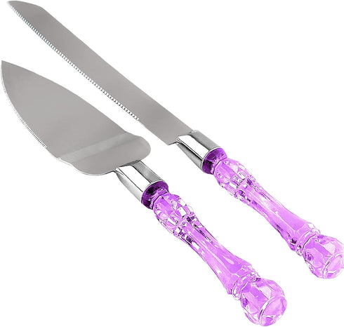 Cake Knife and Server Set, Cake Cutter and Pie Spatula, Cake Server and Knife Set with Acrylic Faux Crystal Handles, Cake Cutting Set for Wedding ...