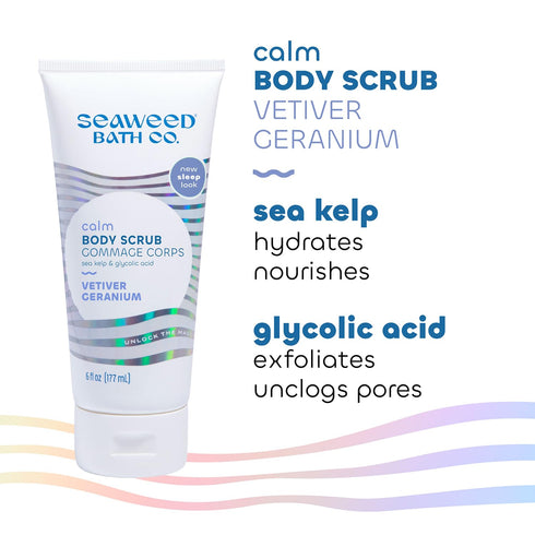 Seaweed Bath Co. Calm Body Scrub, Vetiver Geranium Scent, 6 Ounce, Sustainably Harvested Seaweed, Sea Kelp, Glycolic Acid...