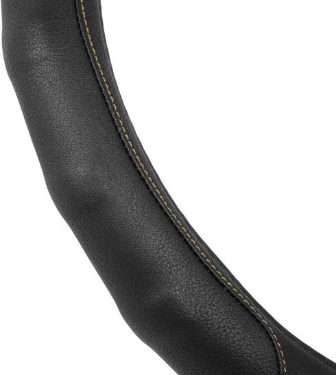 Motor Trend GripDrive Pro Synthetic Leather Auto Car Steering Wheel Cover Black w/ Beige Accent Stitching Comfort Grip - Small 13.5 to 14.5 inch -...