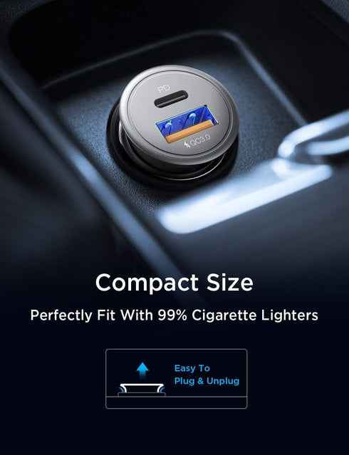 USB C Car Charger Super Mini AINOPE All Metal 54W Fast USB Car Charger PD&QC 3.0 Dual Port Car Adapter Compatible with iPhone 15 Pro Max/Mini iPho...