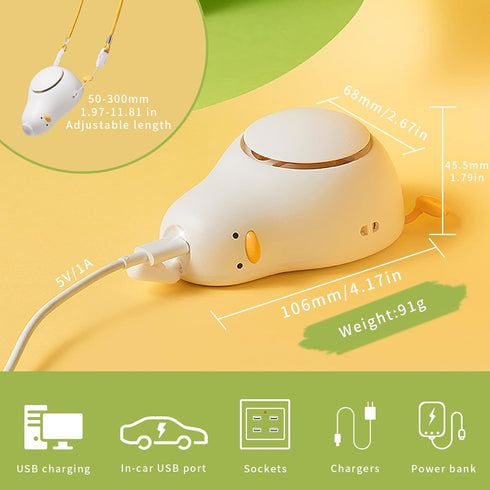 LIE-IN-PEACE DUCK Portable Neck Fan, Hanging Neck Fan with Adjustable Lanyard, USB Rechargeable 3 Wind Speed Personal Fan, Hands Free Bladeless Fa...
